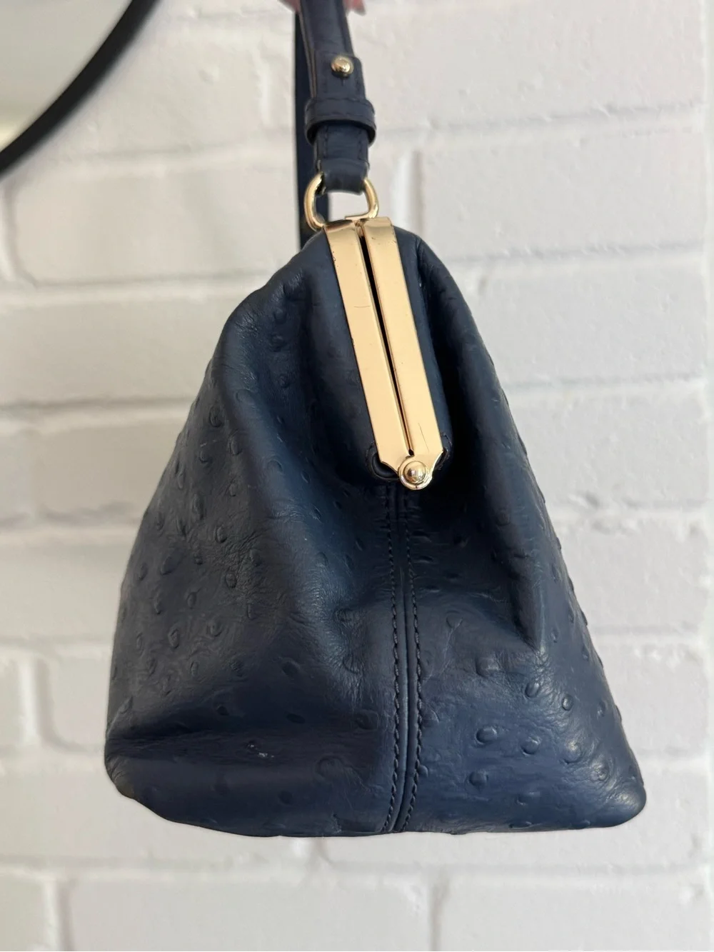 Kate Spade Victoria Falls Madeline Satchel Blue Ostrich Embossed Leather Bag